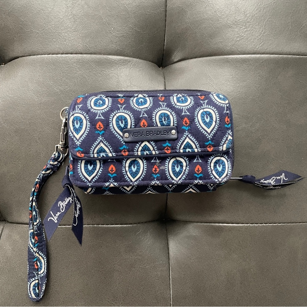Vera Bradley blue spade printed wristlet